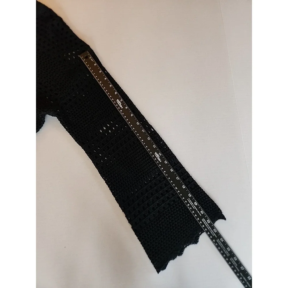 Cupshe Womens Black Open Knit Crochet Top XL Oversized Coverup Boho Resort Beach